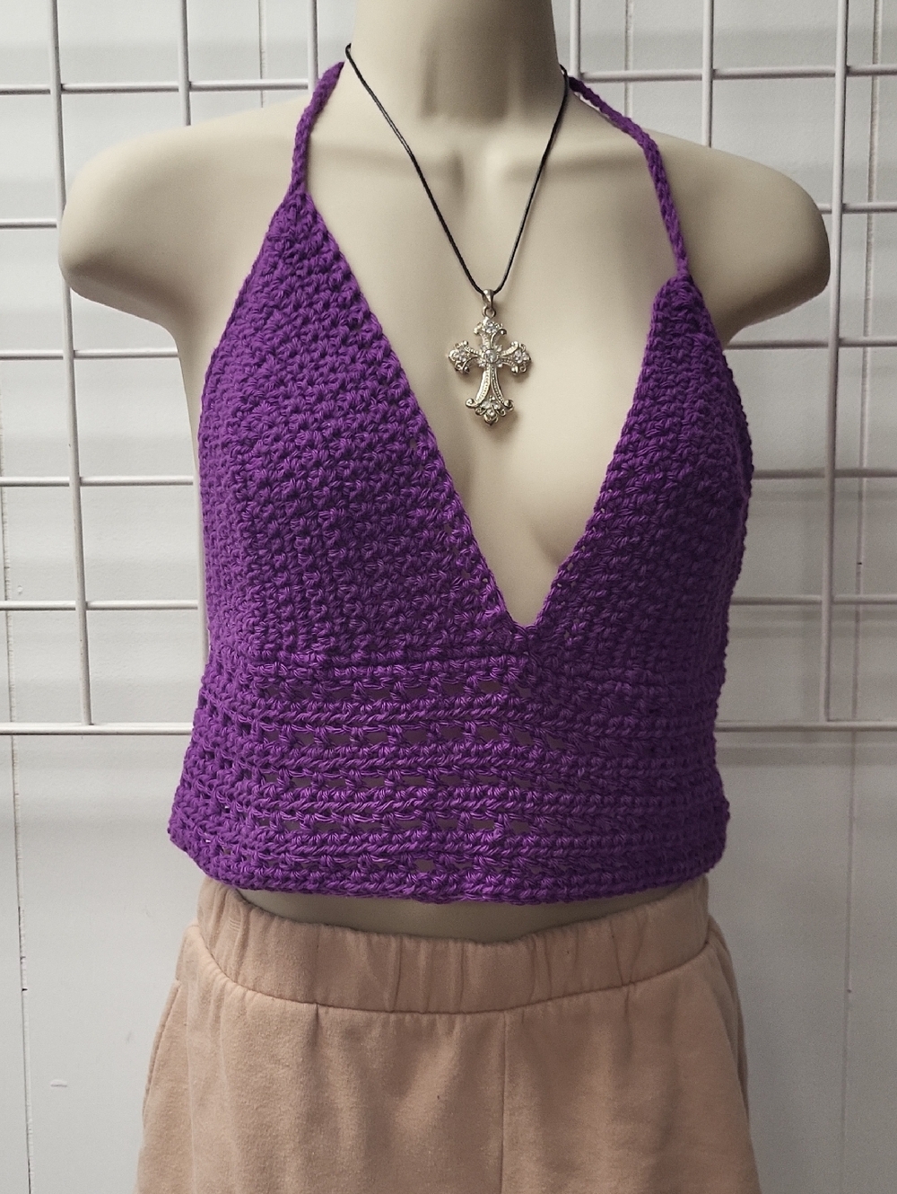 Purple Crochet Halter Top, One Size